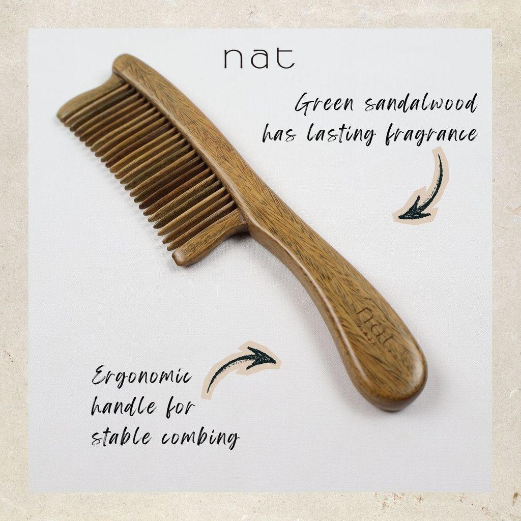 NAT Natural Green Sandalwood Wide Tooth Anti-Static Two Row Detangler Comb Hair Accessories - 9860