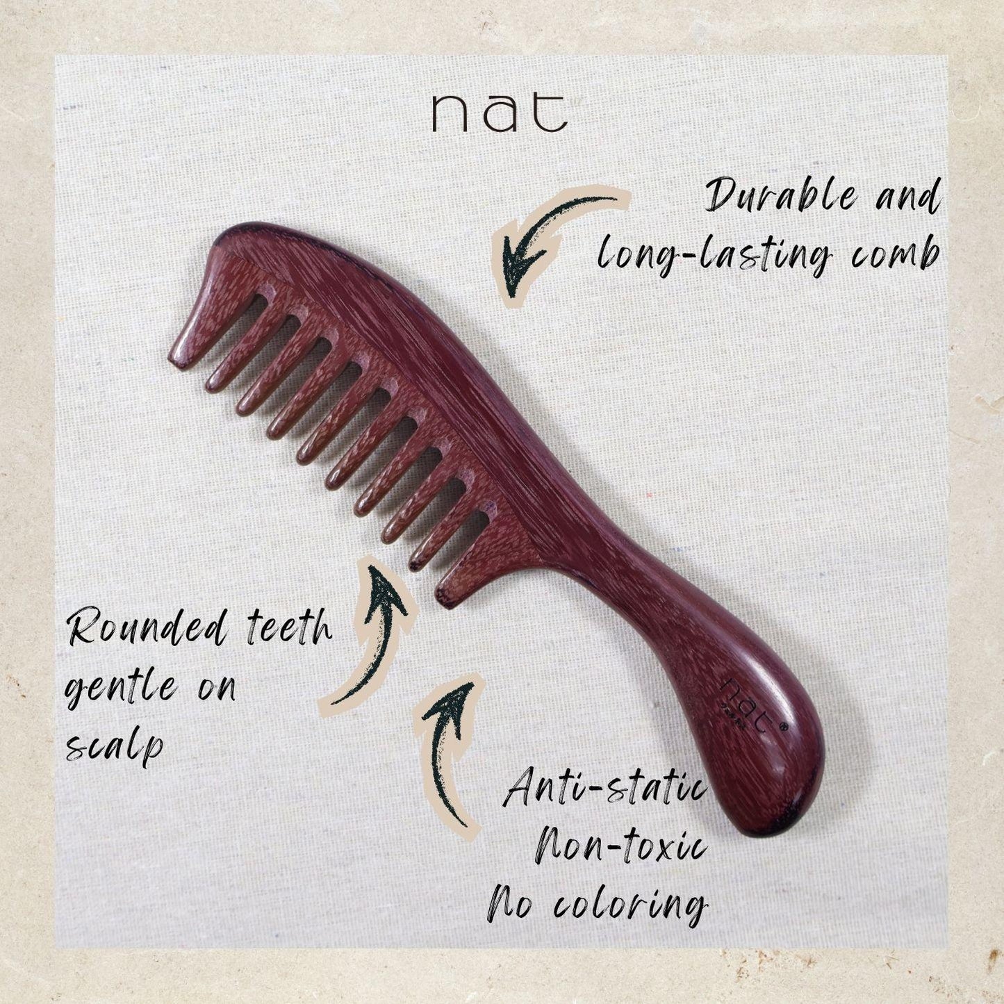 NAT Natural Purpleheart Wood Healthy Scalp Care Comb - 9975