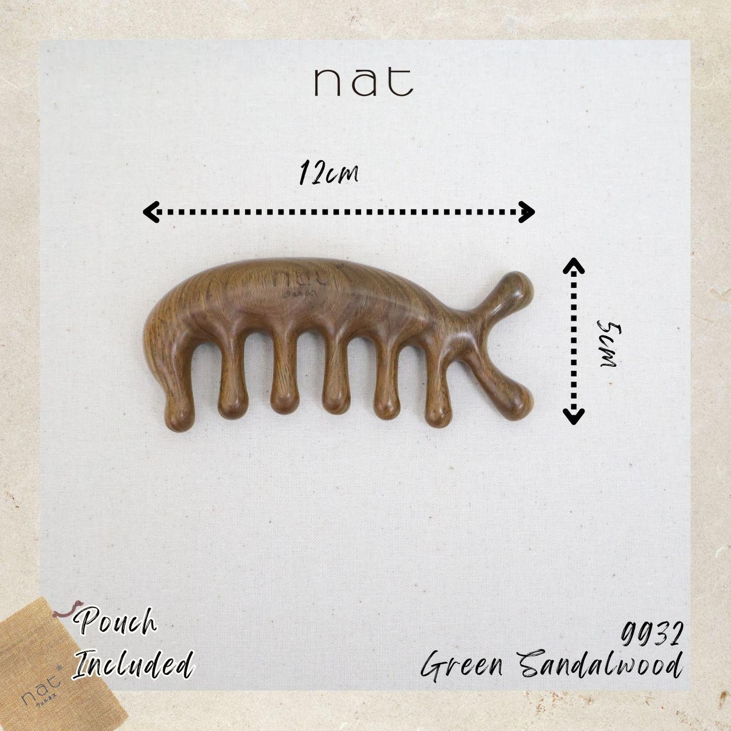 NAT Natural Argentinian Green Sandalwood Wood Wooden Massage Anti-Static Multifunctional Gua Sha Comb - 9932