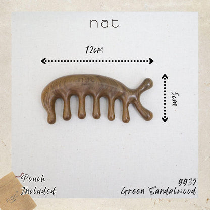 NAT Natural Argentinian Green Sandalwood Wood Wooden Massage Anti-Static Multifunctional Gua Sha Comb - 9932