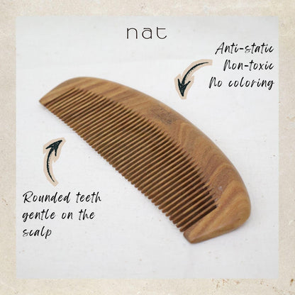 NAT Natural Green Sandalwood Fine Tooth Anti-Static Pure Scalp Comb - 9855