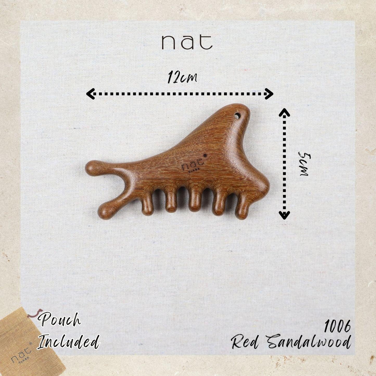 NAT 4-in-1 Natural Red Sandalwood Massage Anti-Static RootCare Comb for Gua Sha and Massaging - 1006