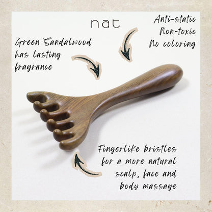 NAT Natural Argentinian Green Sandalwood Massage Anti-Static Smooth Comb Rake for Gua Sha and Massaging - 1005