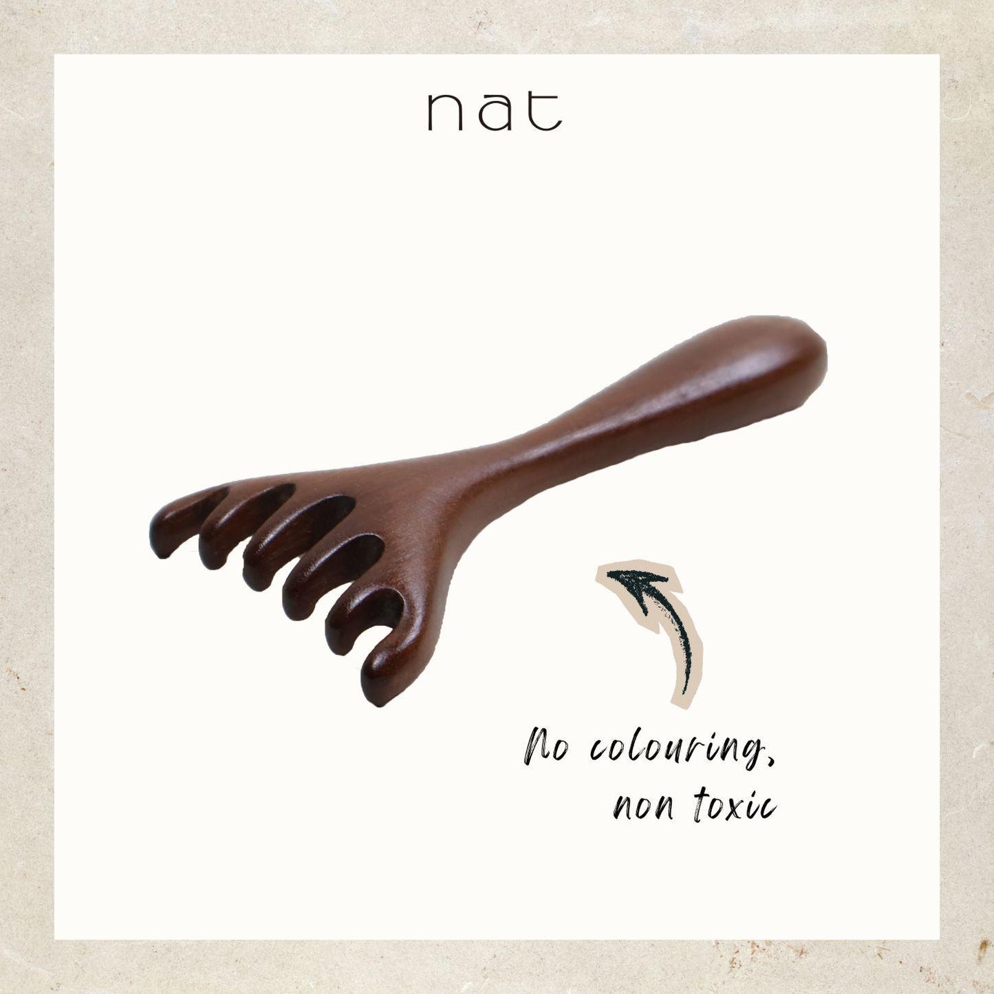 NAT Natural Walnut Wood Wooden Gentle Scalp Care Massage Anti-Static Six Wide Rake Design Gua Sha - 9939