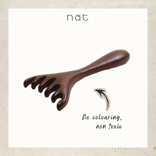 NAT Natural Walnut Wood Wooden Gentle Scalp Care Massage Anti-Static Six Wide Rake Design Gua Sha - 9939