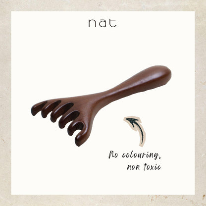 NAT Natural Walnut Wood Wooden Gentle Scalp Care Massage Anti-Static Six Wide Rake Design Gua Sha - 9939