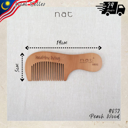 NAT Natural Gold Peach Wood Wide Tooth Anti-Static Comfort Comb - 9832