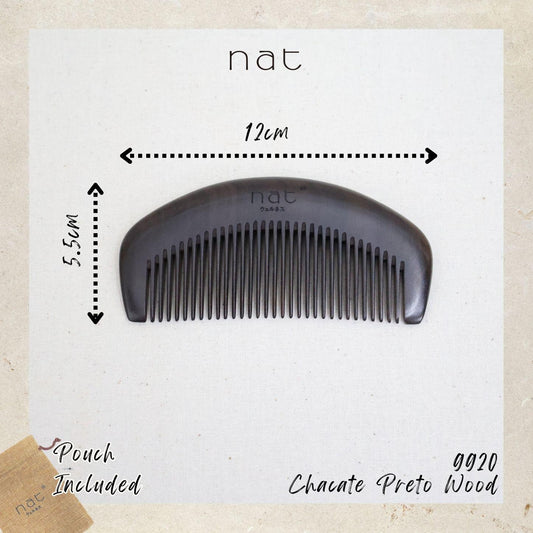 NAT Natural Chacate Preto Wooden Wood Narrow Tooth Portable Anti-Static Prime Styling Comb - 9920