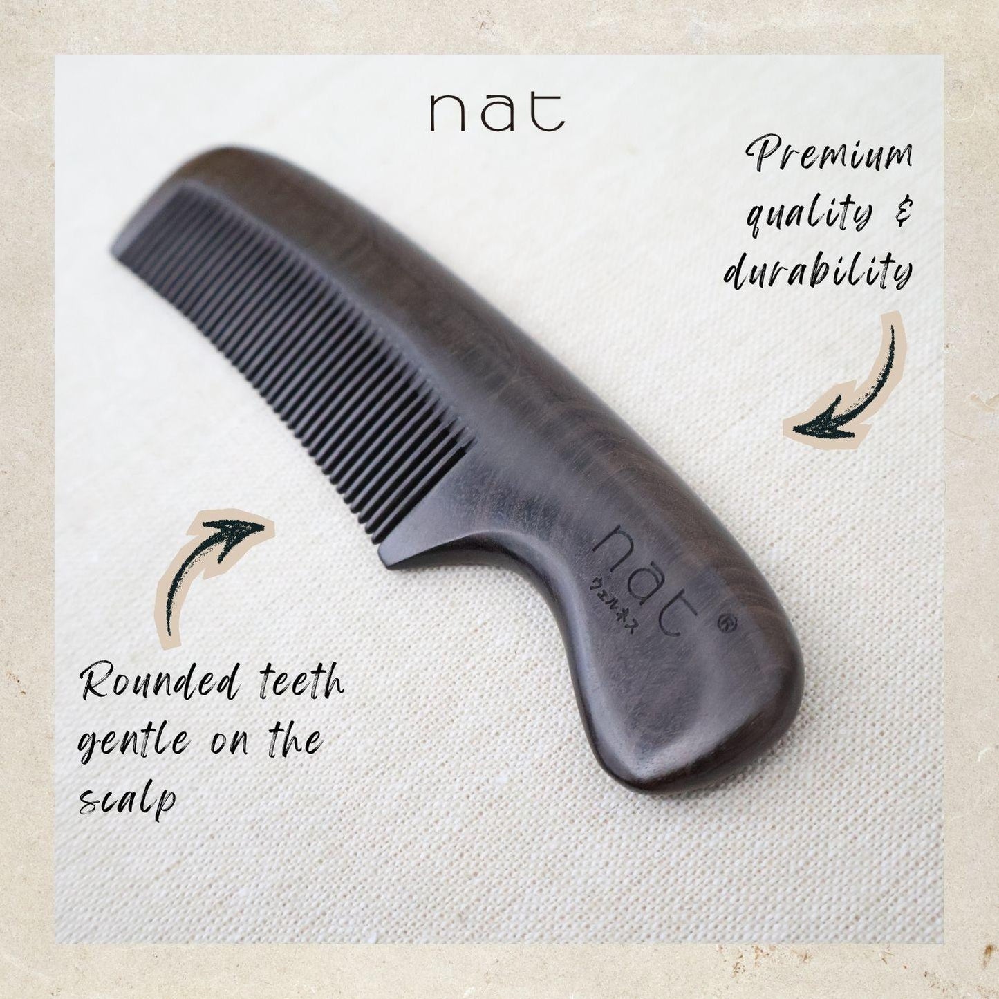 NAT Natural Smooth and Care Chacate Preto Wood Handy Portable Anti-Static Comb - 9919