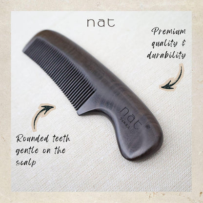 NAT Natural Smooth and Care Chacate Preto Wood Handy Portable Anti-Static Comb - 9919