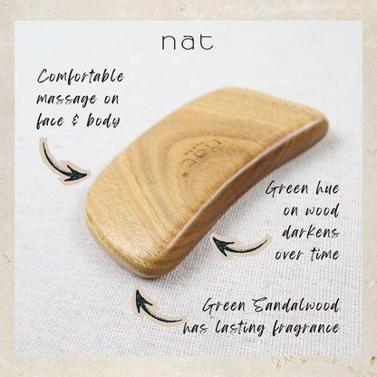 NAT Natural Gold Sandalwood Wood Wooden Gentle Detangle Massage Anti-Static Slab Design Gua Sha - 9942