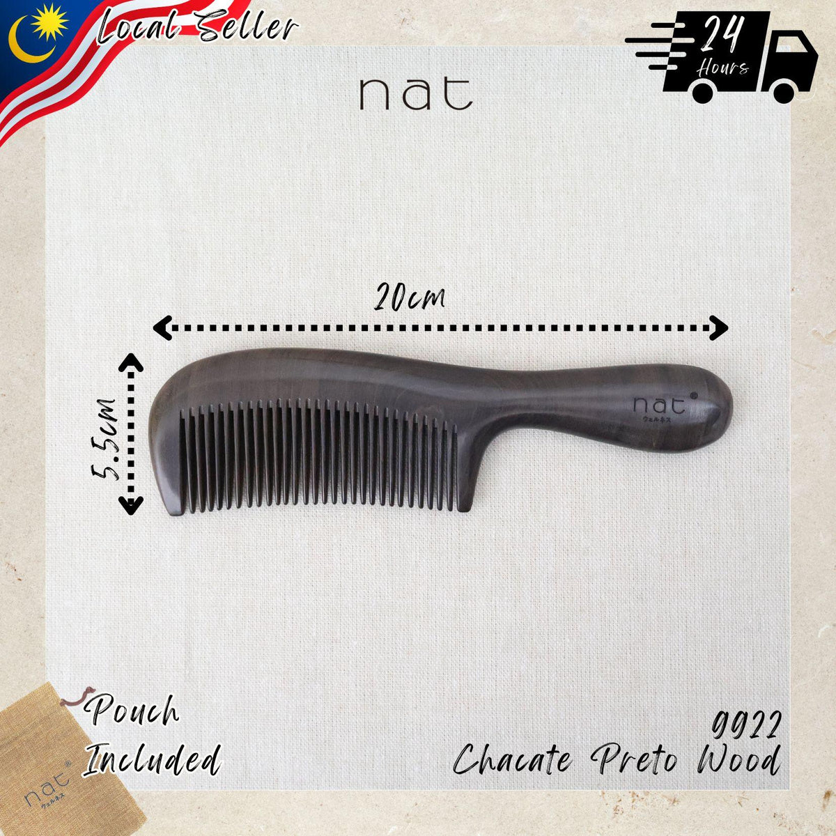 NAT Assorted Natural Chacate Preto Wood Anti-Static Non-Toxic Non-Coloring Combs and Massage Tools