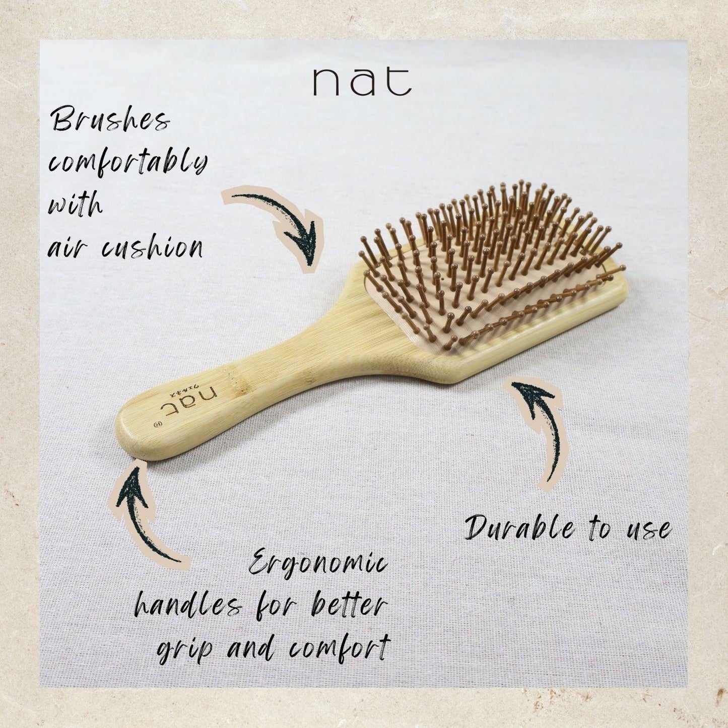 NAT High Quality & Natural Anti Static Bamboo Hair Brush with Rubber Air Cushion Gentle Care Comb - BW21